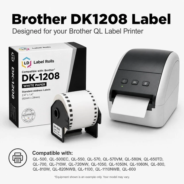 Alt view image 6 of 7 - LD Products Compatible Labels Replacement for Brother DK1208 (White, 2-Pk)