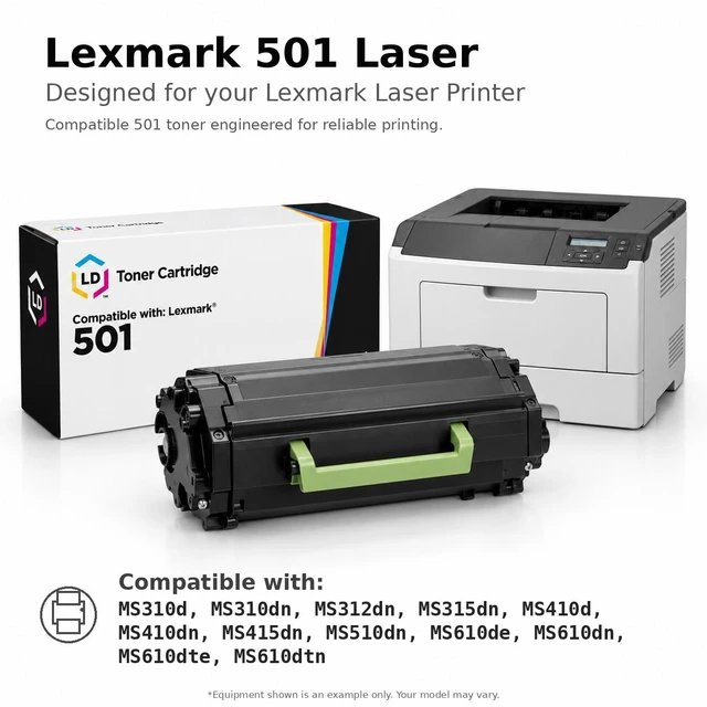 Alt view image 6 of 7 - LD Products Compatible Toner Cartridge Replacement for Lexmark 501H 50F1H00 High Yield (Black) for use in MS310d, MS310dn, MS312dn, MS315dn, MS410d, MS410dn, MS415dn, MS510dn, MS610de, & MS610dn