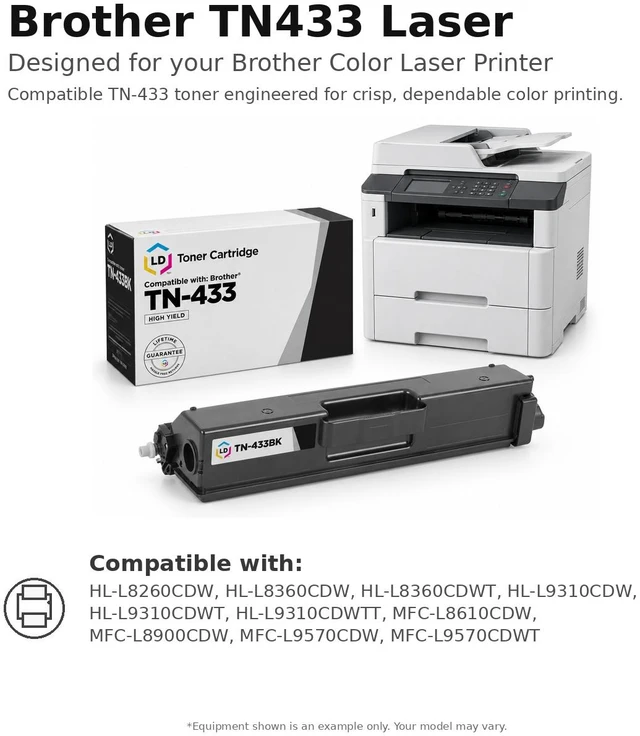 Alt view image 6 of 7 - LD Products Compatible Toner Cartridge Replacement for Brother TN433BK High Yield (Black, 3-Pack) For use in HL-L8260CDW, HL-L8360CDW, HL-L8360CDWT, HL-L9310CDW, MFC-L8610CDW, MFC-L9570CDWT