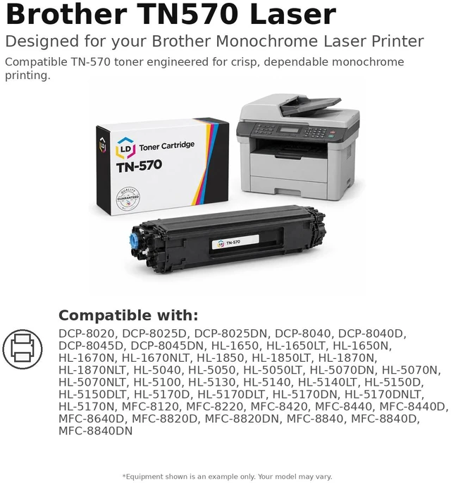 Alt view image 6 of 6 - LD Products Compatible Toner Cartridge Replacement for Brother TN-570 TN570 High Yield (Black) for DCP-8040, DCP-8045DN, HL-5100, HL-5140, HL-5150DLT, HL-5170N, MFC-8120, MFC-8220, MFC-8440, MFC-8640D