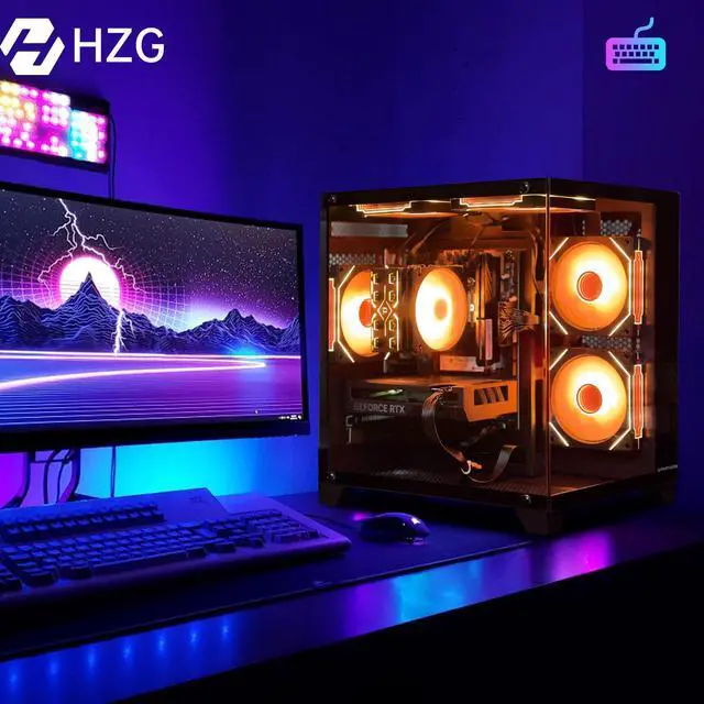 Alt view image 4 of 6 - HZG Gaming Desktop Computer PC,Intel Core I5-12400F,GeForce RTX 4060, 32GB RAM and 1TB NVMe M.2 SSD, WiFi6E, ARGB Fan, Prebuilt Gaming PC Tower