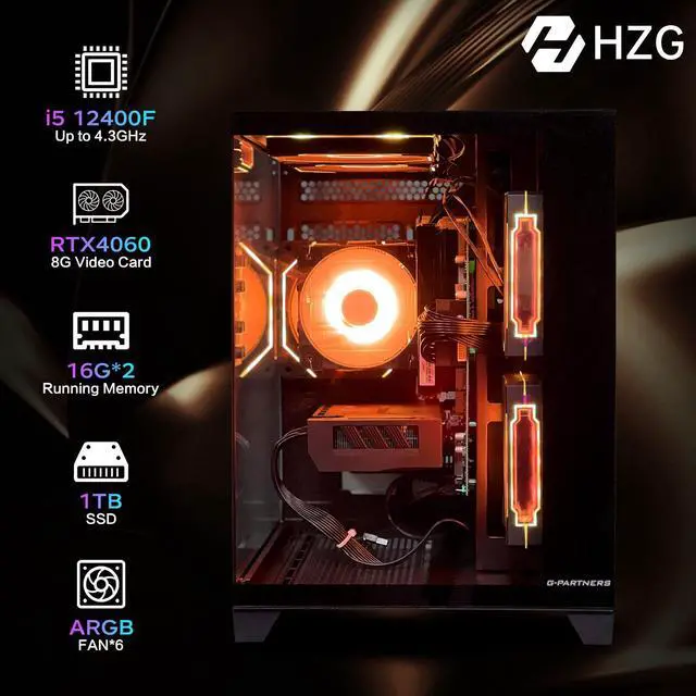 HZG Gaming Desktop Computer PC,Intel Core I5-12400F,GeForce