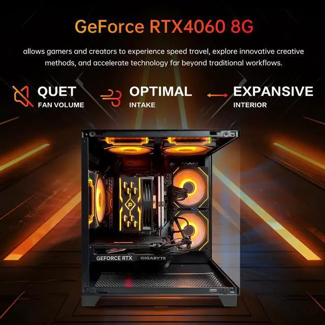 Alt view image 3 of 6 - HZG Gaming Desktop Computer PC,AMD Ryzen 5 9600X,RTX 4060 8G  32GB DDR5 6000 RAM and 2TB NVMe M.2 SSD, WiFi6E, ARGB Fan, Prebuilt Gaming PC Tower AMD Ryzen 5 9600X GeForce RTX 4060