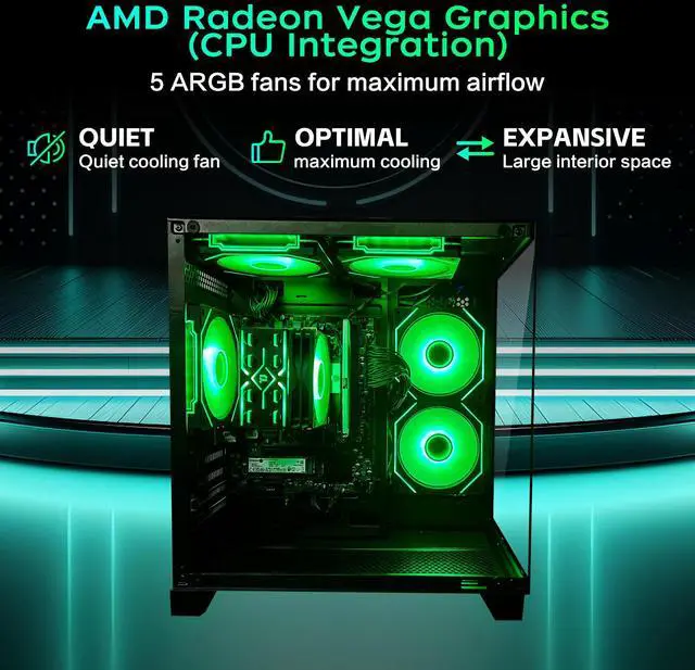 Alt view image 2 of 6 - HZG Gaming Desktop Computer PC,AMD Ryzen 7 5700G, 16GB RAM and 1TB NVMe M.2 SSD, WiFi6 ARGB Fan, Prebuilt Gaming PC Tower