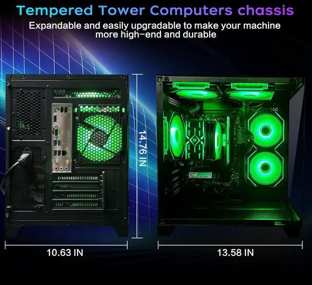 Alt view image 4 of 6 - HZG Gaming Desktop Computer PC,AMD Ryzen 7 5700G, 16GB RAM and 1TB NVMe M.2 SSD, WiFi6 ARGB Fan, Prebuilt Gaming PC Tower
