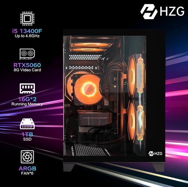 Alt view image 2 of 6 - HZG Gaming Desktop Computer PC,Intel Core i5-13400F GeForce RTX 5060 8G 32GB RAM and 1TB NVMe M.2 SSD, WiFi6E, ARGB Fan, Prebuilt Gaming PC Tower