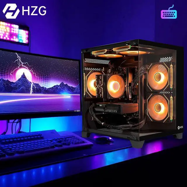Alt view image 4 of 6 - HZG Gaming Desktop Computer PC,Intel Core I5-13400F,GeForce RTX 4060, 32GB RAM and 1TB NVMe M.2 SSD, WiFi6E, ARGB Fan, Prebuilt Gaming PC Tower Intel Core i5-13400F