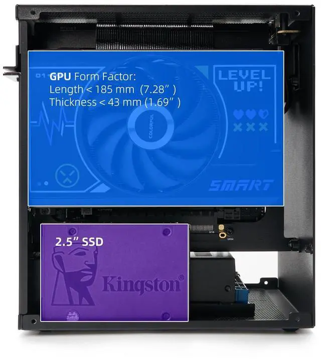 Alt view image 7 of 7 - SGPC K39 5L Mini ITX Case,Portable SFF Gaming Chassis,Black Standard Edition