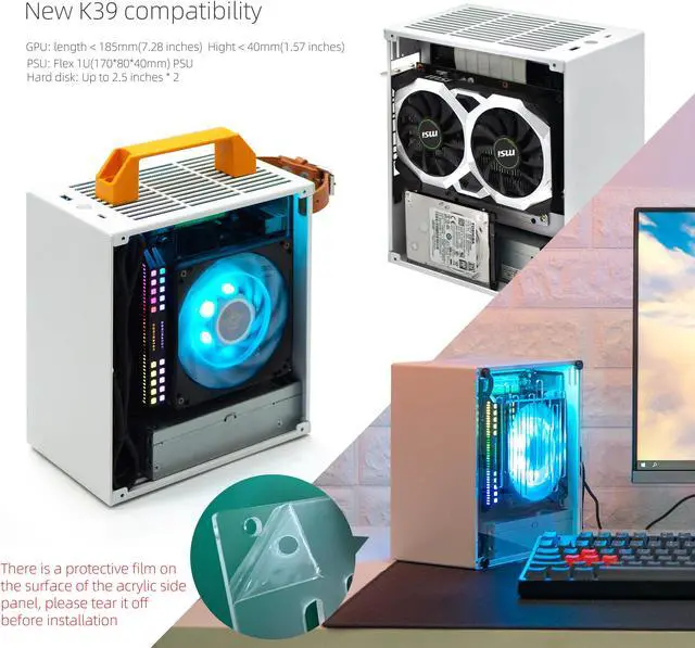 Alt view image 5 of 6 - SGPC ITX Mini Case - K39 (Steel) / Includes Two Handles / Comes with 2 Standard Ventilated Side Panels and 1 Extra Acrylic Ventilated Side Panel / 5.1L Ultra-Small SFF Case