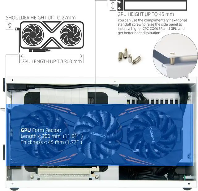 Alt view image 4 of 7 - SGPC Itx Mini Case - New K49(Steel)/Upgraded Version of K55 ,Full-Size GPU Compatible,2 Handles,Vented Panel - 2 Steel & 1 Acrylic Side Panels / 7L Small Itx Case