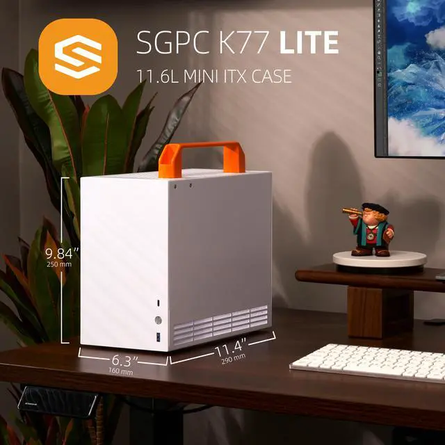 Alt view image 4 of 6 - SGPC K77 lite Compact ITX Case/Small White Chassis with Tempered Glass Side Panels / 11.6L / Compatible with ITX/DTX Motherboard and SFX/ATX Power Supply