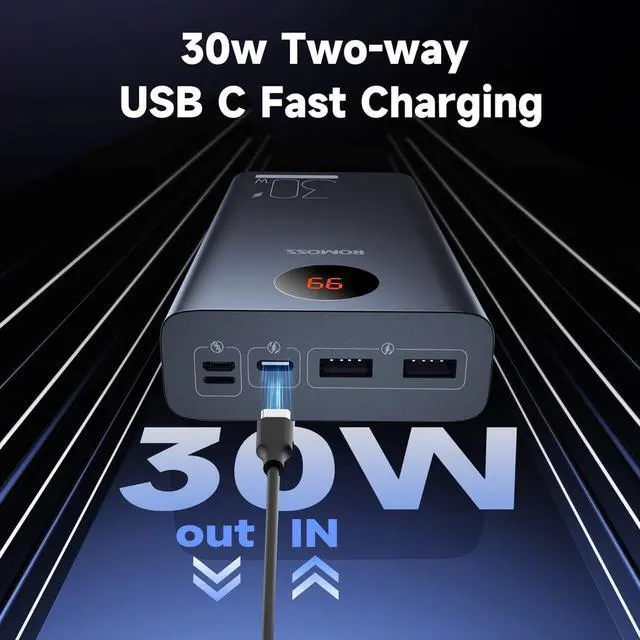 Alt view image 4 of 6 - ROMOSS Power Bank, 30,000mAh Portable Charger with 30W USB-C Fast Charging for ipad, External Battery Pack with 3 Outputs& 3 Inputs for iPhone15/14/13/12, Sumsung and More