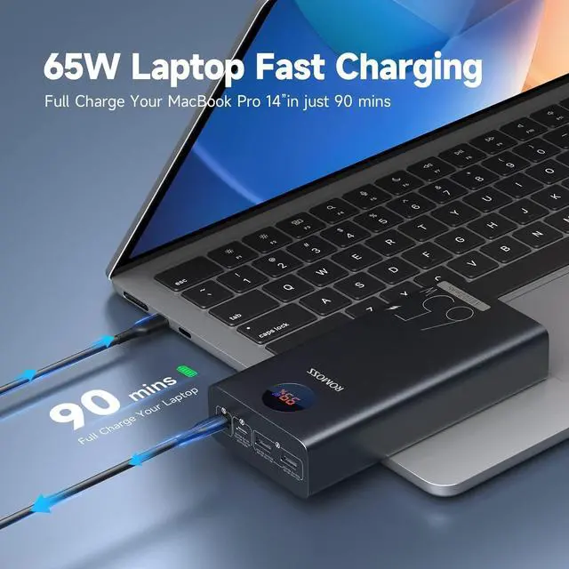 Alt view image 4 of 6 - ROMOSS Power Bank, 40,000mAh 65W Portable Laptop Charger with USB C Fast Charging, External Battery Pack Compatible with MacBook Pro/Air, Dell XPS, iPad, iPhone 15, Samsung, Tablet, Steam Deck