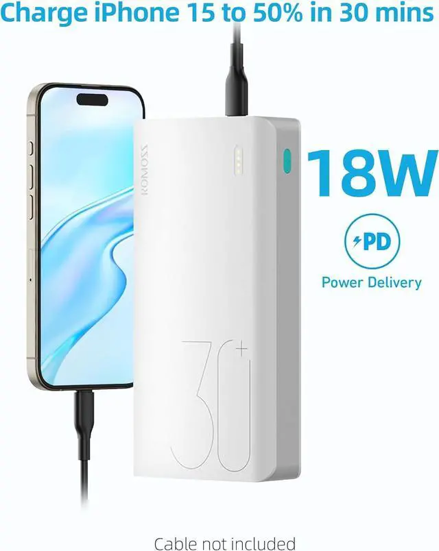 Alt view image 2 of 5 - ROMOSS Power Bank, 30,000mAh Portable Phone Charger with USB C 3 Outputs & 3 Inputs, External Battery Pack PD 18W with iPhone 15/14/13/12, iPad, Samsung Galaxy and More