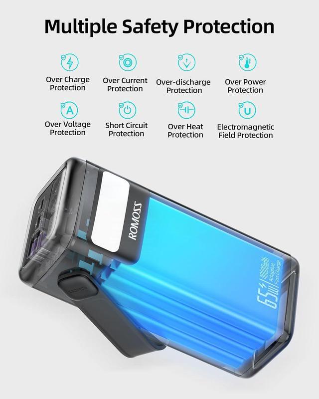 Alt view image 6 of 6 - ROMOSS Power Bank, 40,000mAh 65W Portable Charger for Laptop, Fast Charging USB C Battery Pack for Camping with 3 Outputs for MacBook, IPad, Dell, HP, Notebook, Switch, iPhone, Galaxy and More