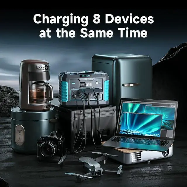 Alt view image 5 of 6 - ROMOSS Portable Power Station 1000 Watts, Lithium Battery, Solar Power, Pure Sine Wave AC Outlet, PD60W USB C, Portable Power Supply for Home, Camping, Outdoor or Backup GeneratorWatts)