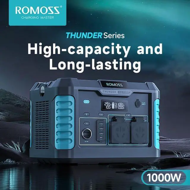 Alt view image 2 of 6 - ROMOSS Portable Power Station 1000 Watts, Lithium Battery, Solar Power, Pure Sine Wave AC Outlet, PD60W USB C, Portable Power Supply for Home, Camping, Outdoor or Backup GeneratorWatts)