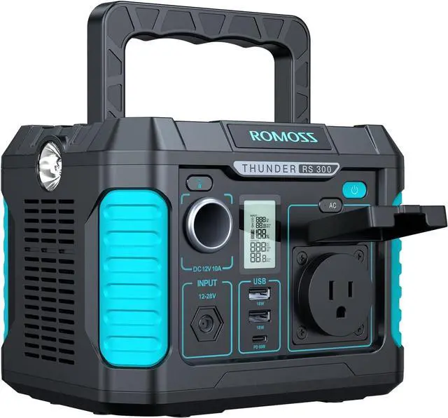 Main image of ROMOSS Portable Power Station 300 Watts, Lithium Battery, Solar Power, Pure Sine Wave AC Outlet, PD60W USB C, Portable Power Supply for Home, Camping, Outdoor or Backup Generator