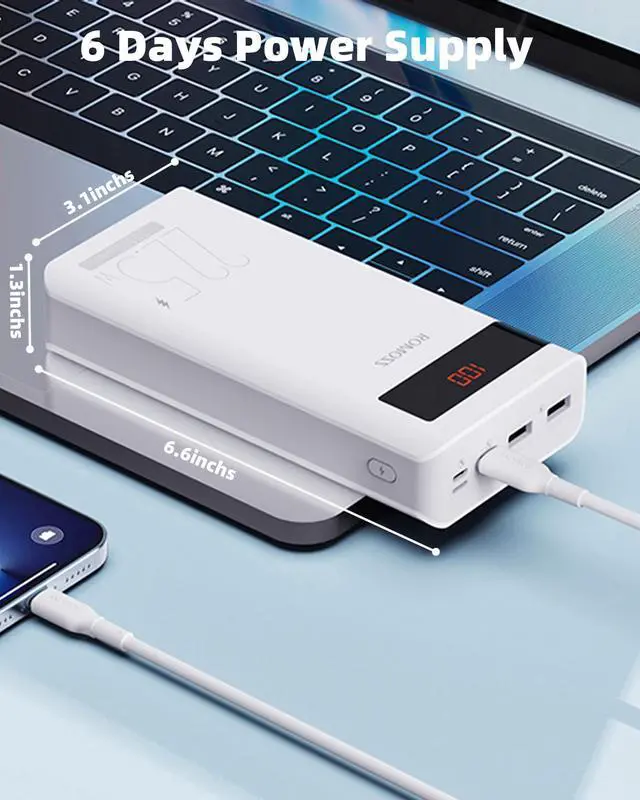 Alt view image 6 of 7 - ROMOSS 30000mAh Power Bank, Sense8PF Portable Charger, 22.5W USB C PD20W Fast Charging LED Display, Phone Battery Pack with 3 Outputs & 3 Inputs Compatible with iPhone, iPad, Galaxy, Android and More