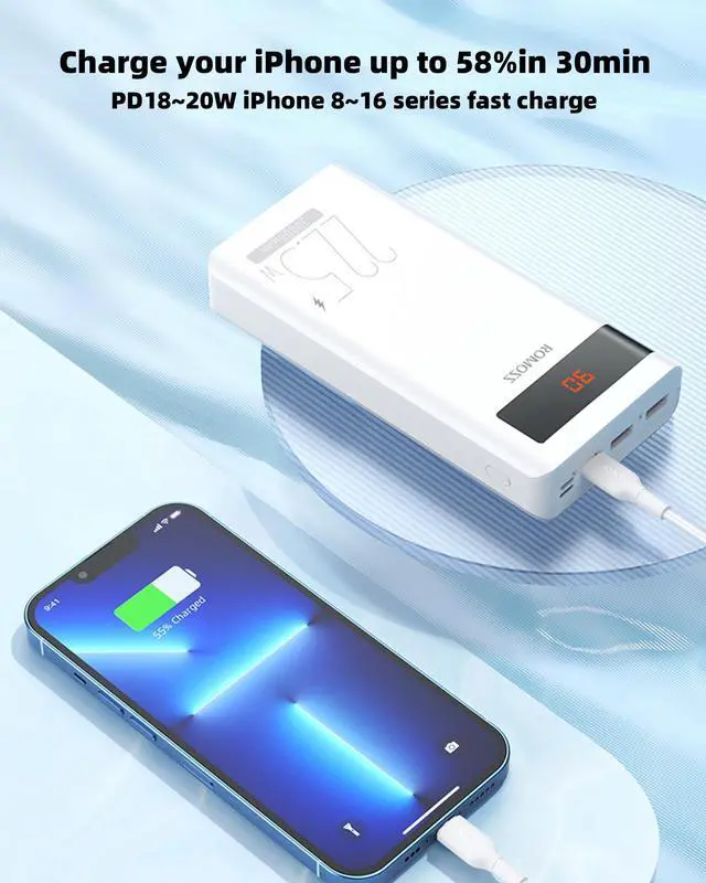 Alt view image 2 of 7 - ROMOSS 30000mAh Power Bank, Sense8PF Portable Charger, 22.5W USB C PD20W Fast Charging LED Display, Phone Battery Pack with 3 Outputs & 3 Inputs Compatible with iPhone, iPad, Galaxy, Android and More