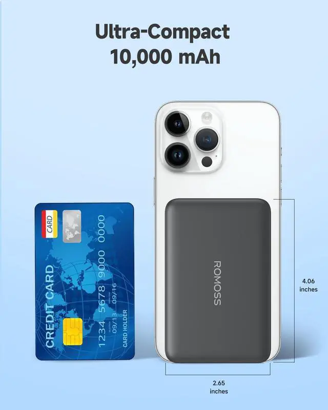 Alt view image 4 of 7 - ROMOSS Magsafe Portable Charger, 10000mAh Battery Pack, Magnetic Wireless Power Bank for iPhone 16/15/14/13/12 Series, Fast Charging, Compact Portable Battery Pack for Travel