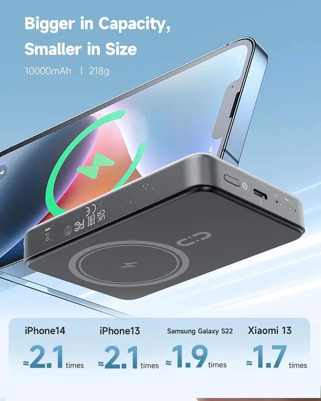 Alt view image 6 of 7 - ROMOSS Magsafe Portable Charger, 10000mAh Battery Pack, Magnetic Wireless Power Bank for iPhone 16/15/14/13/12 Series, Fast Charging, Compact Portable Battery Pack for Travel