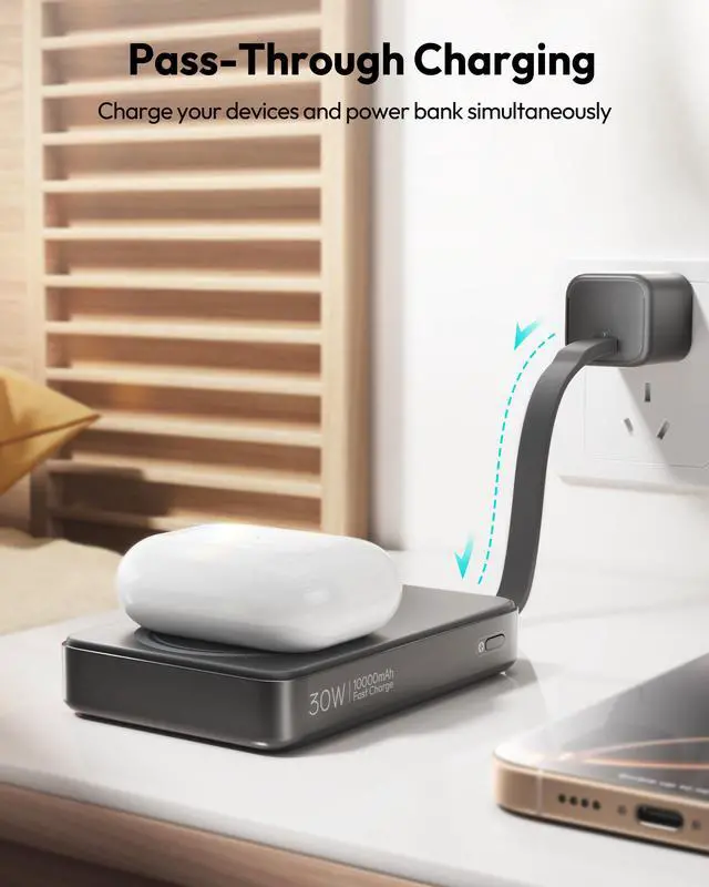 Alt view image 6 of 7 - ROMOSS Magnetic Power Bank 10000mAh, 30W PD Fast Charging, 3-in-1 Wireless Power Bank with Apple Watch Charger, USB C Battery Pack for Magsafe, iPhone 16/15/14/13/12 Series/Apple Watch/Airpods