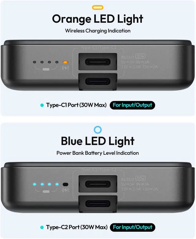 Alt view image 4 of 7 - ROMOSS Magnetic Power Bank 10000mAh, 30W PD Fast Charging, 3-in-1 Wireless Power Bank with Apple Watch Charger, USB C Battery Pack for Magsafe, iPhone 16/15/14/13/12 Series/Apple Watch/Airpods