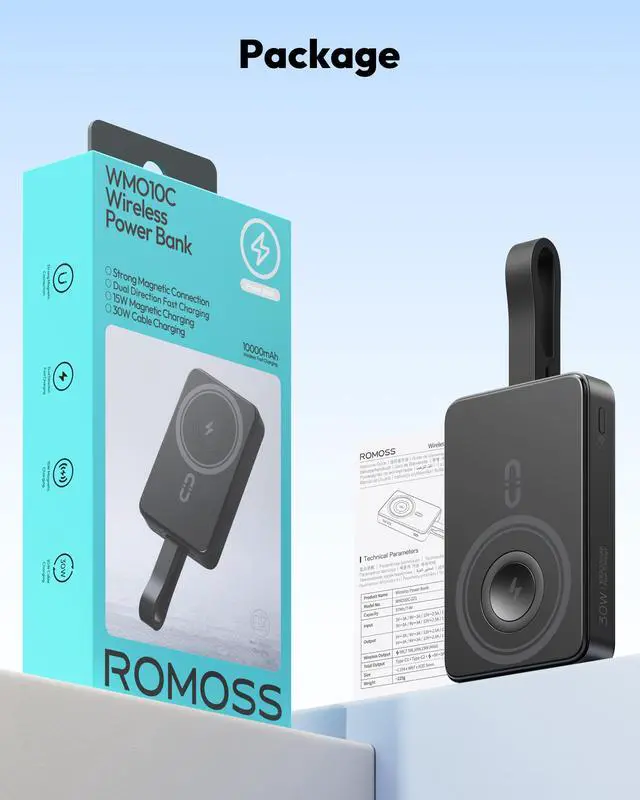 Alt view image 7 of 7 - ROMOSS Magnetic Power Bank 10000mAh, 30W PD Fast Charging, 3-in-1 Wireless Power Bank with Apple Watch Charger, USB C Battery Pack for Magsafe, iPhone 16/15/14/13/12 Series/Apple Watch/Airpods