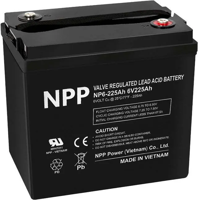 Main image of NPP Brand NP6-225Ah AGM Rechargeable Battery with T16A Terminal, Replace 6V-225AH Lead-acid Battery, for Golf Carts, Rv, Marine, Camping, Solar Power System, Emergency Supply