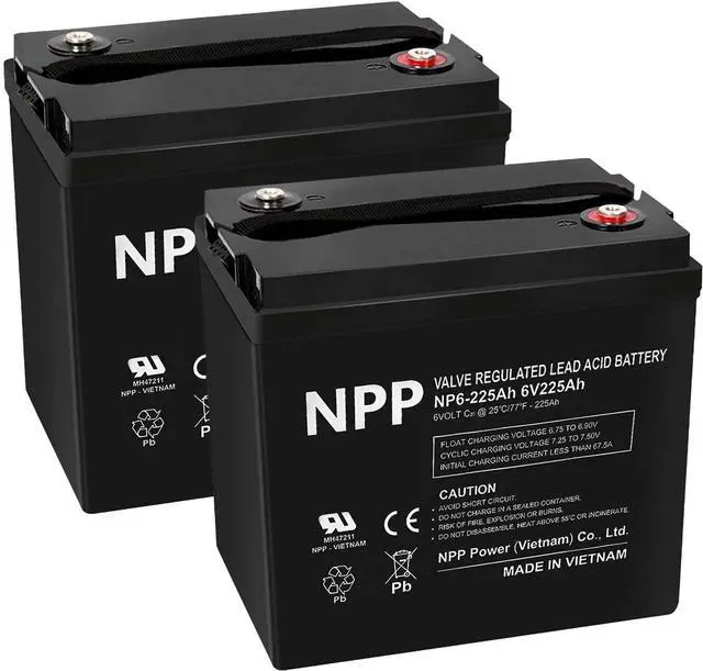Main image of 2 Pack NP6-225Ah AGM Rechargeable Batteries with T16A Terminal  Replacement for V6-225 Lead-Acid Battery