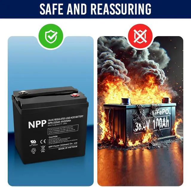 Alt view image 6 of 7 - NP6-225Ah (6 Pcs) AGM Rechargeable Battery with T16A Terminal, Replace V6-225 Lead-Acid Battery, for Golf Carts, Pallet Jack, Solar Setup, Trolling Motor, RV, Marine, Wheelchair, Camping