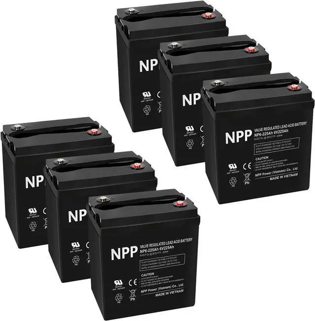 Main image of NP6-225Ah (6 Pcs) AGM Rechargeable Battery with T16A Terminal, Replace V6-225 Lead-Acid Battery, for Golf Carts, Pallet Jack, Solar Setup, Trolling Motor, RV, Marine, Wheelchair, Camping