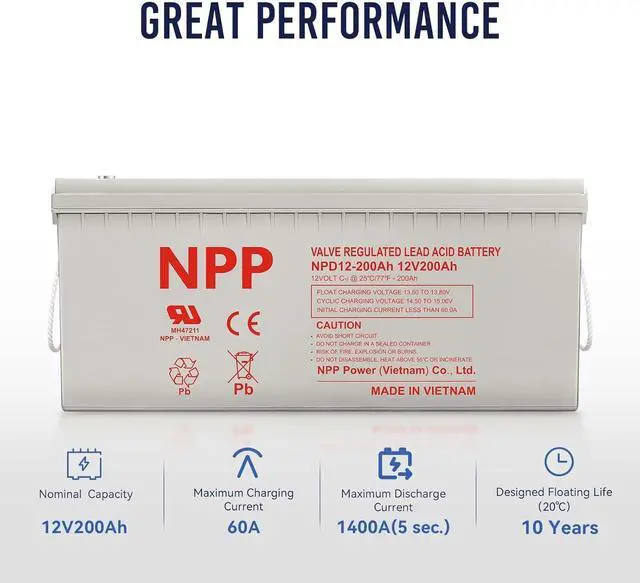 Alt view image 3 of 7 - NPD 12V 200Ah Deep Cycle Battery with T16 Terminals, 12Volt 200Ah Rechargeable AGM SLA Battery for Most Home Appliances, RV, Camping, Cabin, Solar Energy,Marine and Off-Grid System