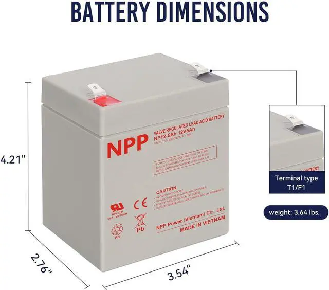 Alt view image 2 of 7 - NPP 12V 5Ah Rechargeable SLA Battery with F1 Terminals, 12 Volt 5 AH Replacement Battery for Home Alarm Security System, Garage Door Opener, Emergency Lighting