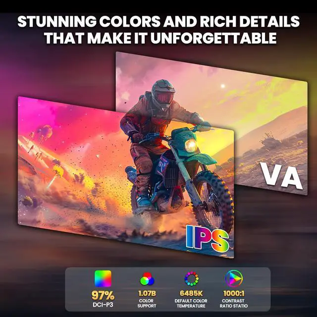 Alt view image 5 of 7 - CRUA 32" Gaming Monitor,144Hz UHD(3840 * 2160P) IPS Monitors, Computer Monitor Support FreeSync, DCI-P3 97%, 1.07B Color Depth, with HDMI 2.0/DisplayPort 1.4, Support Wall Mount- Black