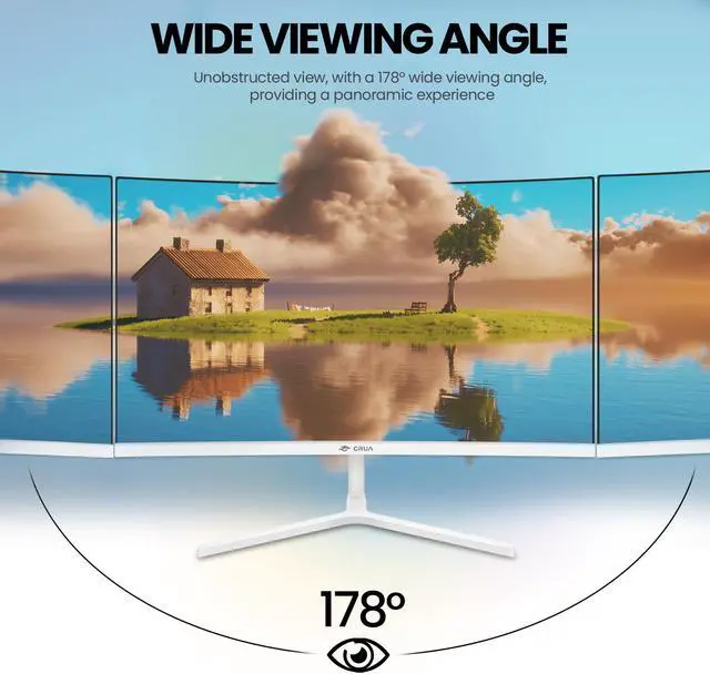 Alt view image 3 of 5 - CRUA 24 Inch Curved Monitor, FHD(1920×1080p) 100HZ 99% sRGB Computer Monitors, LED Filter Blue Light 178° Wide Viewing Angle PC Monitor for Home, Office and Dormitory(HDMI, VGA)-White