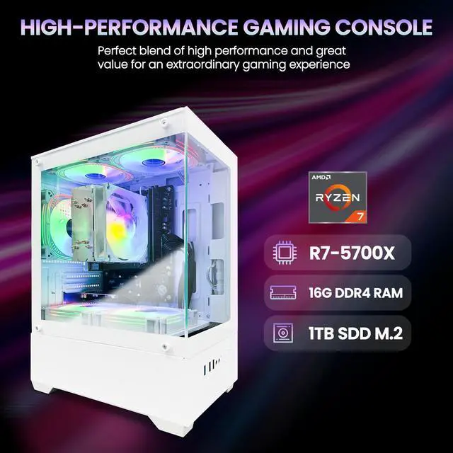 Alt view image 2 of 6 - Suevery Mini Gaming PC, AMD Ryzen 7 5700G, Vega 8 Graphics, 32GB DDR4 RAM, 1TB SSD, B450 Platform, Wi-Fi 6, Windows 11 Ready