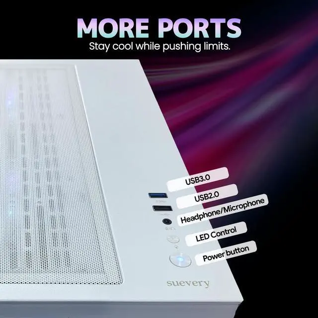 Alt view image 6 of 6 - Suevery Gaming PC AMD Ryzen7 5700X 8 cores 3.4GHz UP to 4.60 GHz Processor 32GB DDR4 3200MHz RAM 1T SSD RTX 4060 8G Home 650W WI-FI 6  White