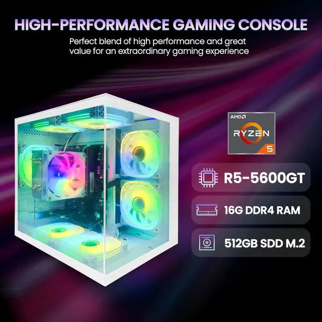 Alt view image 3 of 7 - Suevery Gaming PC, AMD Ryzen 5 5600GT, Vega 7 Graphics, 16GB RAM, 512GB SSD, Wi-Fi 6, Windows 11 Home, Compact Desktop