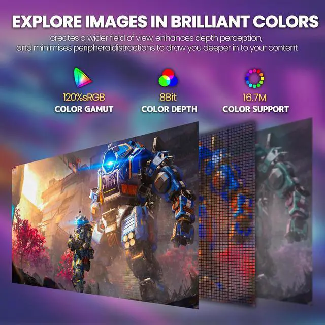 Alt view image 4 of 7 - CRUA 27 280Hz Curved Gaming Monitor  1080P FHD, 1800R VA Panel, 120% sRGB, FreeSync, Low Blue Light, HDMI & DP, Wall Mountable  Black