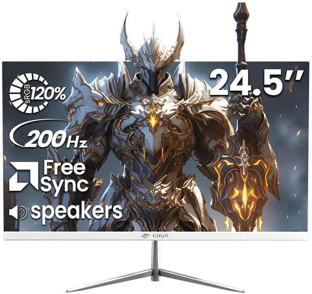 Alt view image 8 of 14 - CRUA 24.5 White 200Hz Full HD VA Gaming Monitor, FreeSync, 120% sRGB Color Accuracy, Blue Light Reduction, Flicker-Free, Integrated Speakers, Tilt/Swivel Adjustable, HDMI & DP for Esports Action
