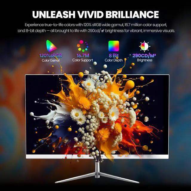 Alt view image 11 of 14 - CRUA 24.5 White 200Hz Full HD VA Gaming Monitor, FreeSync, 120% sRGB Color Accuracy, Blue Light Reduction, Flicker-Free, Integrated Speakers, Tilt/Swivel Adjustable, HDMI & DP for Esports Action