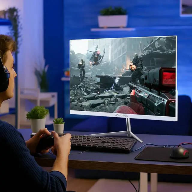 Alt view image 14 of 14 - CRUA 24.5 White 200Hz Full HD VA Gaming Monitor, FreeSync, 120% sRGB Color Accuracy, Blue Light Reduction, Flicker-Free, Integrated Speakers, Tilt/Swivel Adjustable, HDMI & DP for Esports Action