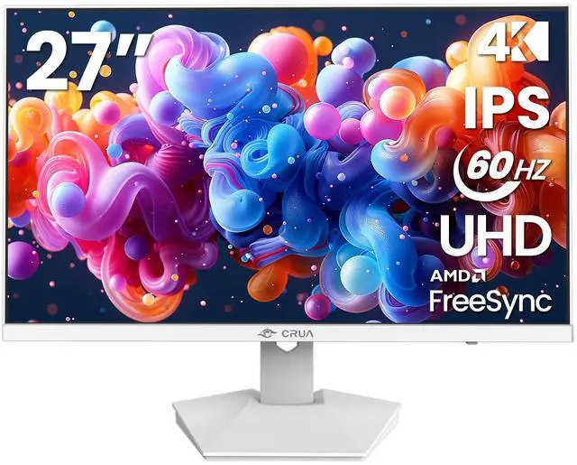 Alt view image 8 of 14 - CRUA 27 White 4K UHD Monitor  IPS Panel, 3840×2160 Resolution, 60Hz Refresh, 120% sRGB Wide Color, FreeSync, USB Type-C, HDMI & DP, Eye-Care Tech, VESA Mountable for Work, Streaming & Home Office
