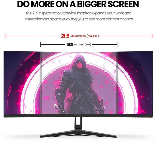 Alt view image 11 of 12 - CRUA 34 WQHD Ultrawide Gaming Display 21:9 Curved 3440×1440, 165Hz/144Hz Smooth Motion, 1500R VA Panel, 120% sRGB, FreeSync, PIP/PBP, HDMI 2.0 & DP 1.4, VESA Mount Ready Black