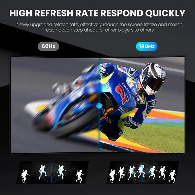 Alt view image 10 of 12 - CRUA 24 Inch 144hz/180hz Curved Gaming Monitor, FHD 1080P 2800R Frameless Computer Monitors, Support AMD freesync Low Motion Blur, Eye Care, DisplayPort, HDMI, Compatible Wall Mountable Installs-Black
