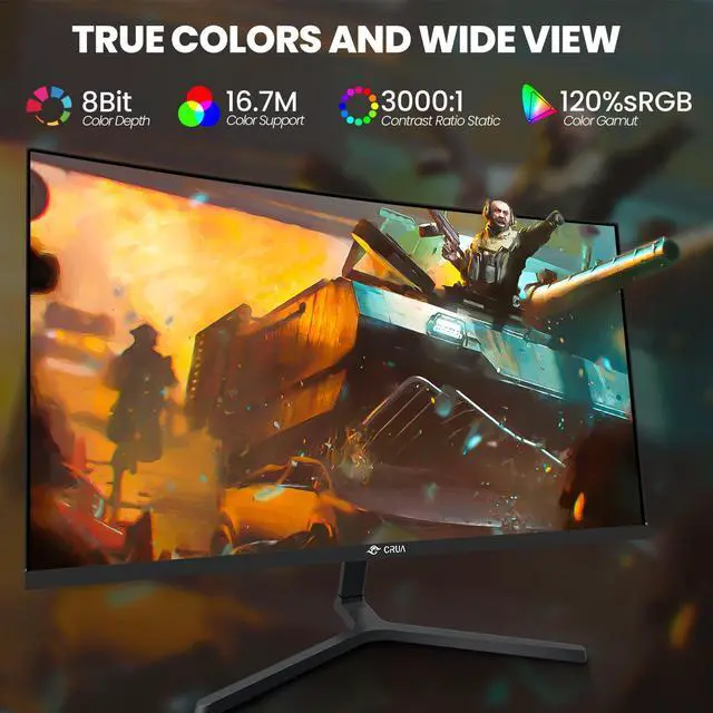 Alt view image 11 of 12 - CRUA 24 Inch 144hz/180hz Curved Gaming Monitor, FHD 1080P 2800R Frameless Computer Monitors, Support AMD freesync Low Motion Blur, Eye Care, DisplayPort, HDMI, Compatible Wall Mountable Installs-Black