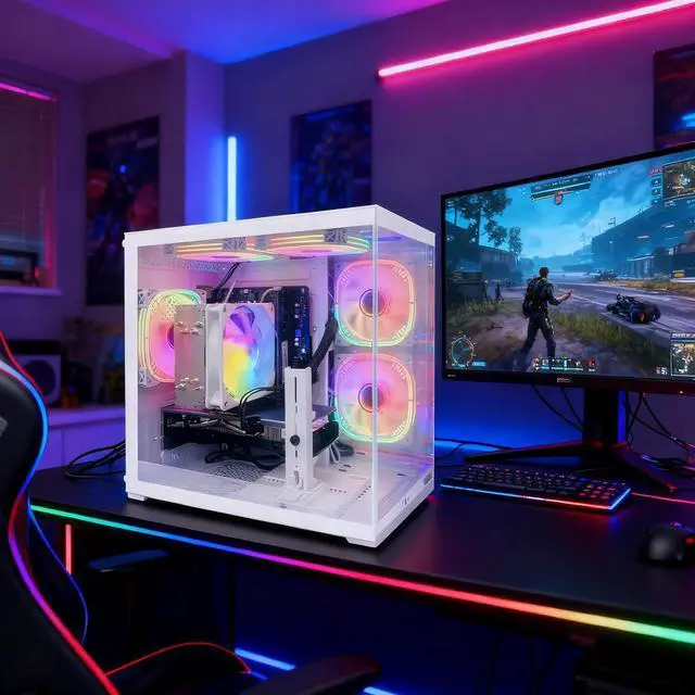 Alt view image 6 of 6 - Suevery Gaming PC | 16G RAM | 1000G SSD | Ryzen 5 5600 | 6Cores UP to 4.4G | RX6500XT 4G | 4K Prebuilt Office Desktop Computer Wi Fi Home White