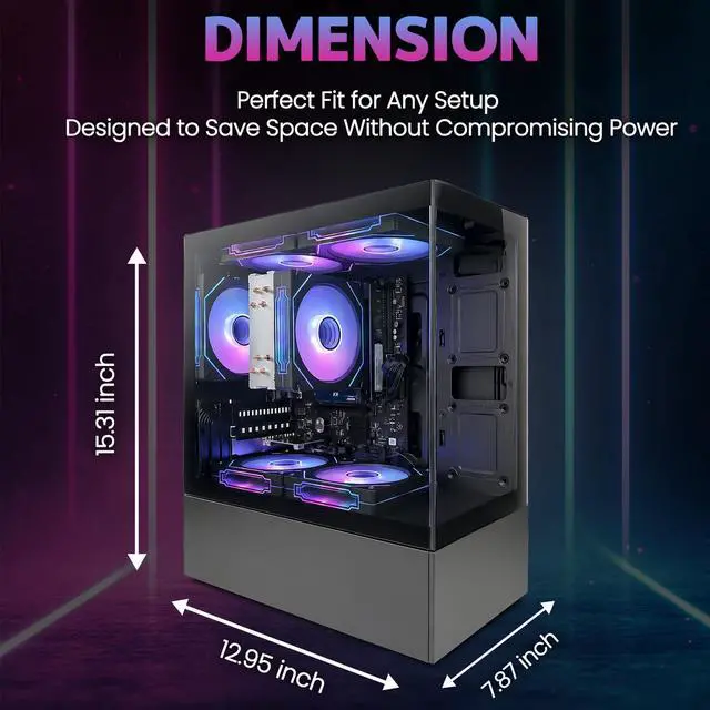 Alt view image 6 of 7 - Suevery Gaming PC Desktop, AMD Ryzen 5 5600GT Processor, 16GB DDR4 3200MHz RAM, 512GB NVMe SSD, Wi-Fi 6, RGB Fans, 650W PSU, Integrated Radeon Graphics, Black